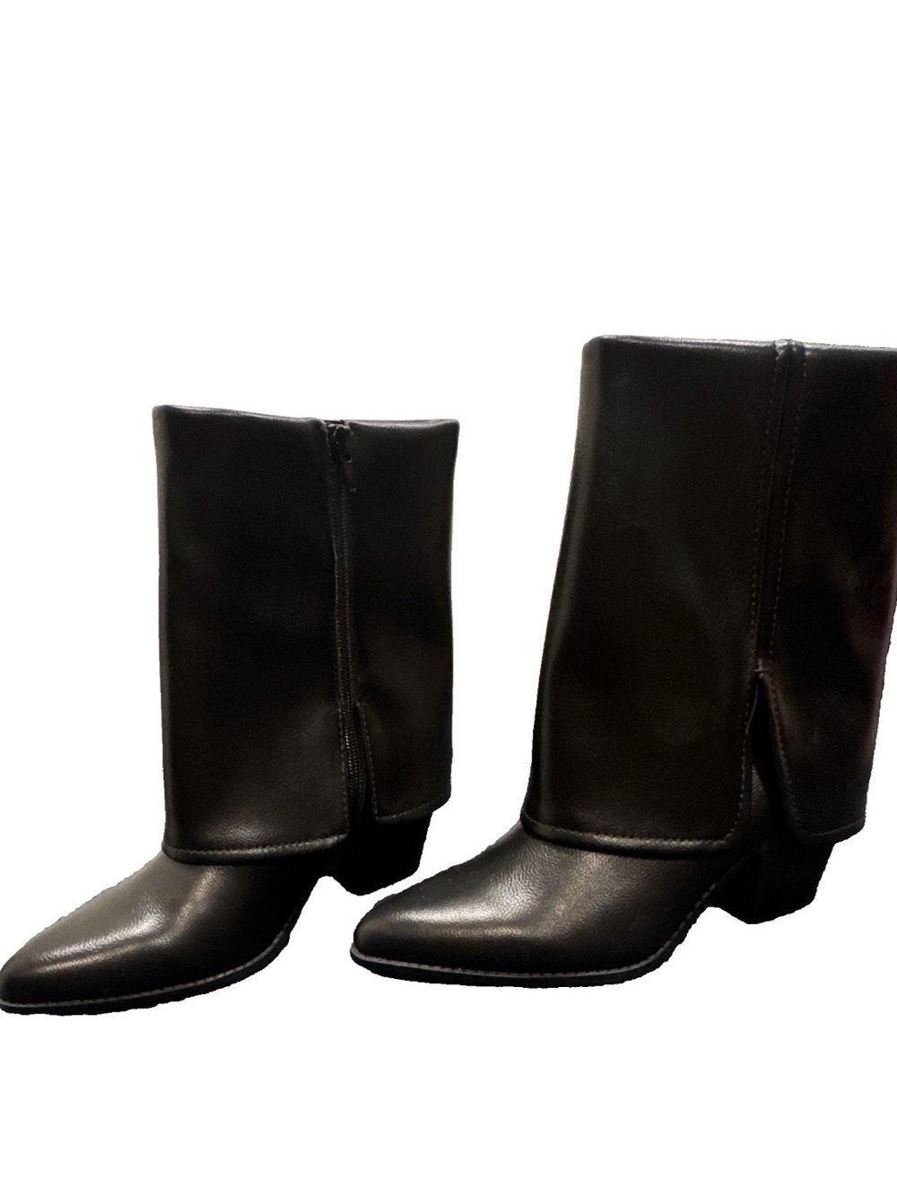 Sun + Stone Black Mid-Calf Pointed Toe Block Heel Boots